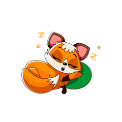 beautiful cartoon fox sleeping cute on the pillow