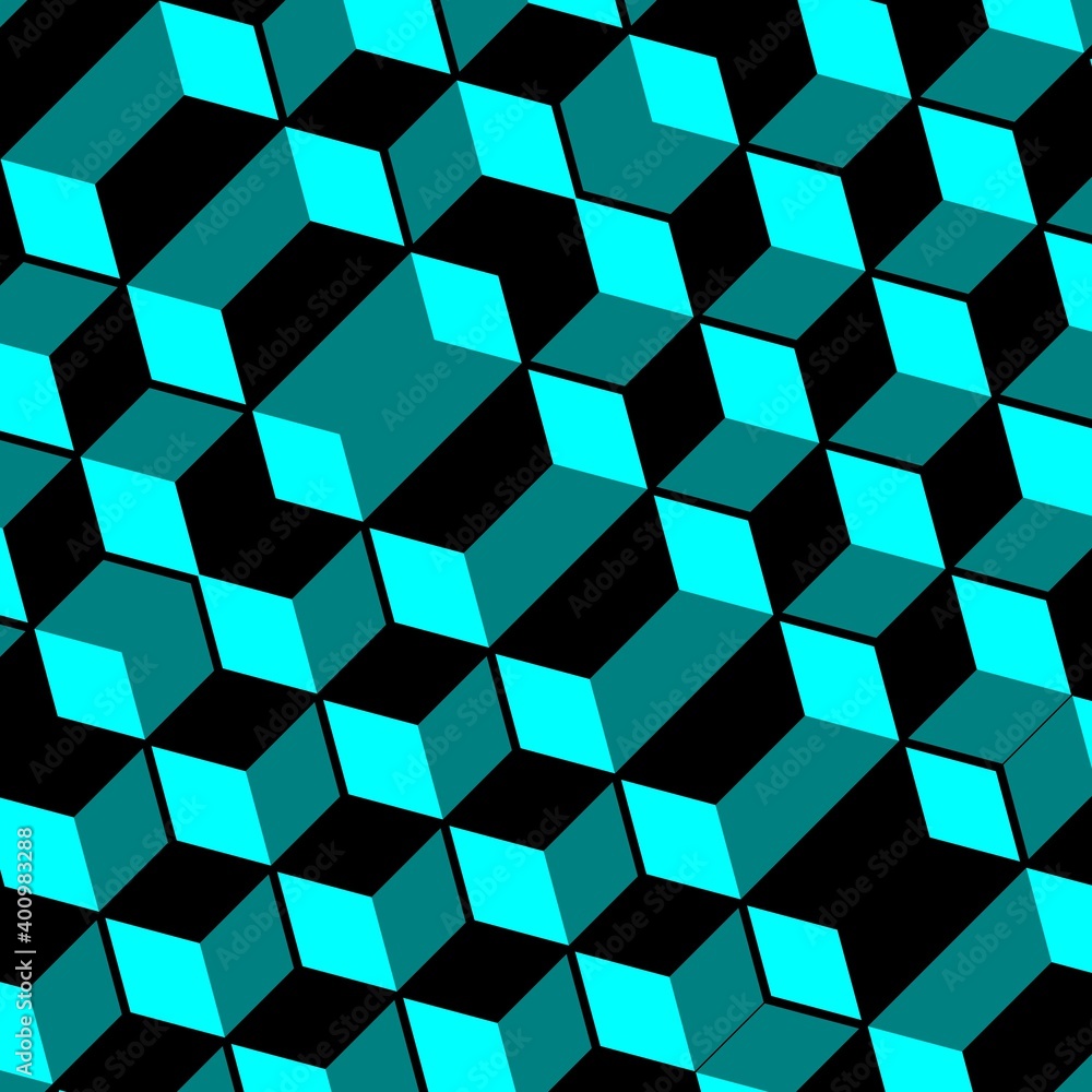 Aufkleber 3d escher style repeating cube pattern in shades of turquoise