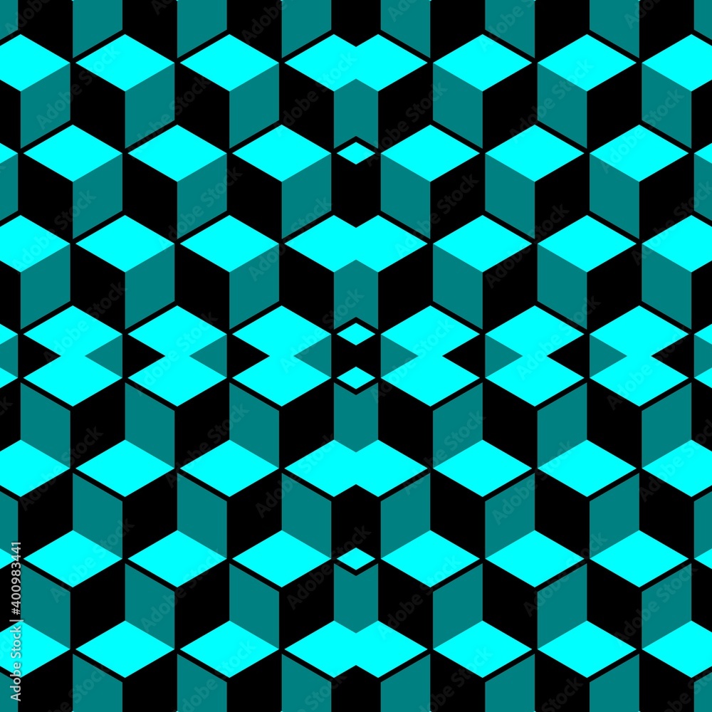 Aufkleber 3d escher style repeating cube pattern in shades of turquoise