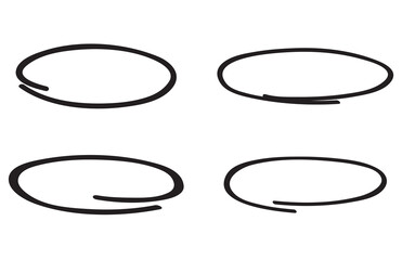 Black circle, pen draw set. Highlight hand drawn circle isolated on background. Handwritten black circle. For marker pen, pencil, logo and text check. Circle vector illustration
