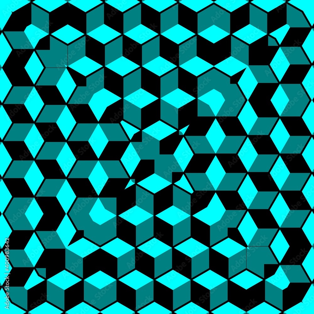 Aufkleber 3d escher style repeating cube pattern in shades of turquoise