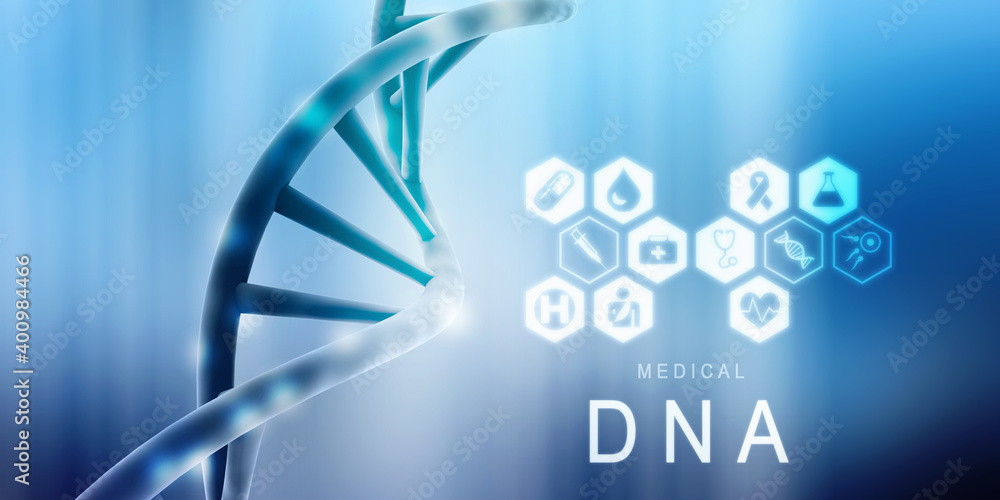 Poster 3d render of dna structure, abstract background