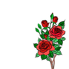 Colorful rose bouquet flowers and green leaves growth on white background,creative with illustration in flat design.Floral pattern,decorative series for wallpaper.Valentine day concept.
