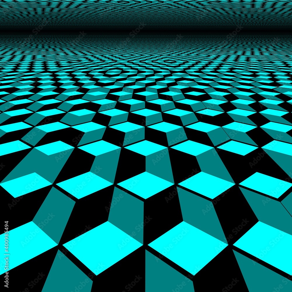 Aufkleber 3d escher style repeating cube pattern in shades of turquoise