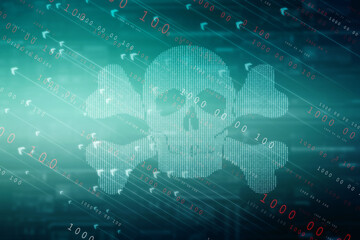 2d rendering Digital skull and crossbones on binary code

