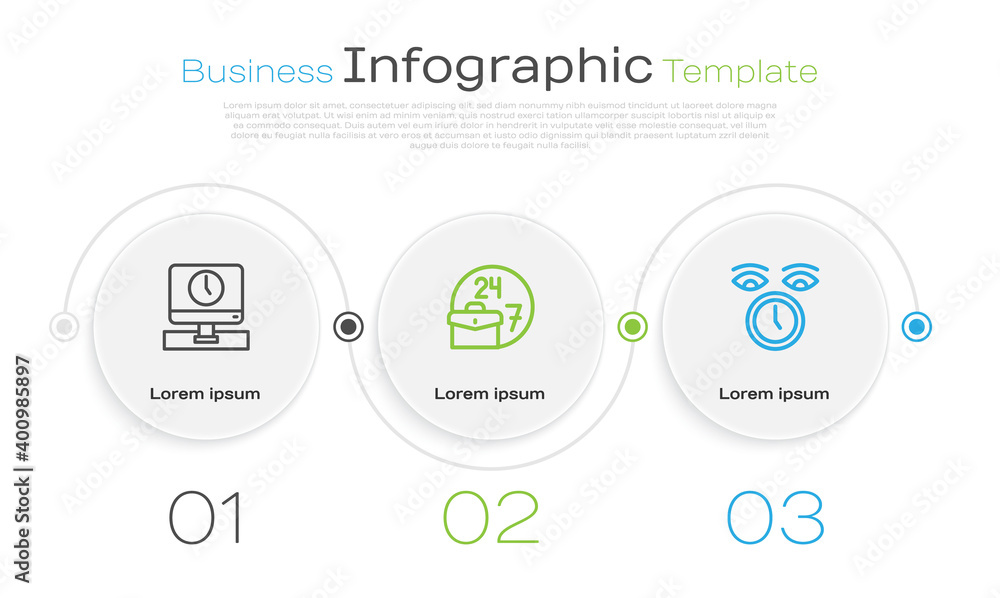 Poster set line monitor time, always busy and clock. business infographic template. vector.