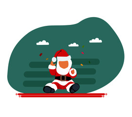 Flat vector illustration or cartoon of a little boy wearing Santa dress and sitting