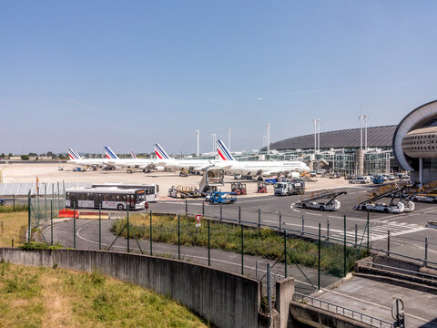 airfrance aircraft parks at the new Terminal of Charles de Gaulle airport in Paris, France