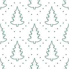 Seamless vector. Fir-tree background. New Year motif. Christmas tree ornament. Holidays wallpaper. Winter pine trees image. Xmas illustration. Pines pattern. Floral backdrop. Textile print design.