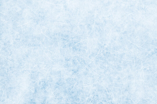 Ice blue background with ice skating tracks. Frozen water, sea. Frosty ice texture with winter graphic scratches. Hockey rink. Rendering image.