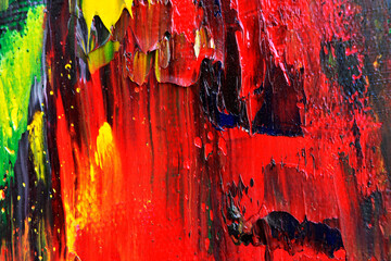 Oil abstraction, large textured spot of red, close-up