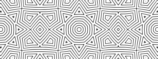 White and black geometric lines. Minimalist art for boho, nordic, scandinavian, aztec decor. Simple seamless modern pattern. Ornament textile. Vector illustration. Ethnic tribal motifs. Template #10_1