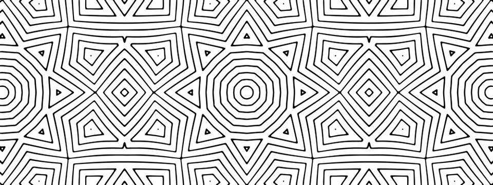 White and black geometric lines. Minimalist art for boho, nordic, scandinavian, aztec decor. Simple seamless modern pattern. Ornament textile. Vector illustration. Ethnic tribal motifs. Template #10_1
