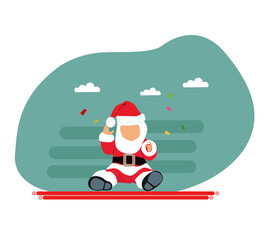 Flat illustration or cartoon of a little boy wearing Santa dress and sitting