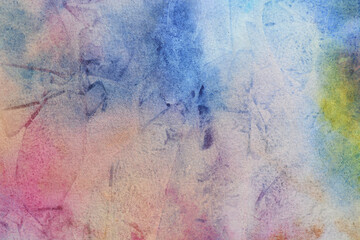 delicate watercolor background, soft blur of blue and pink flowers on paper