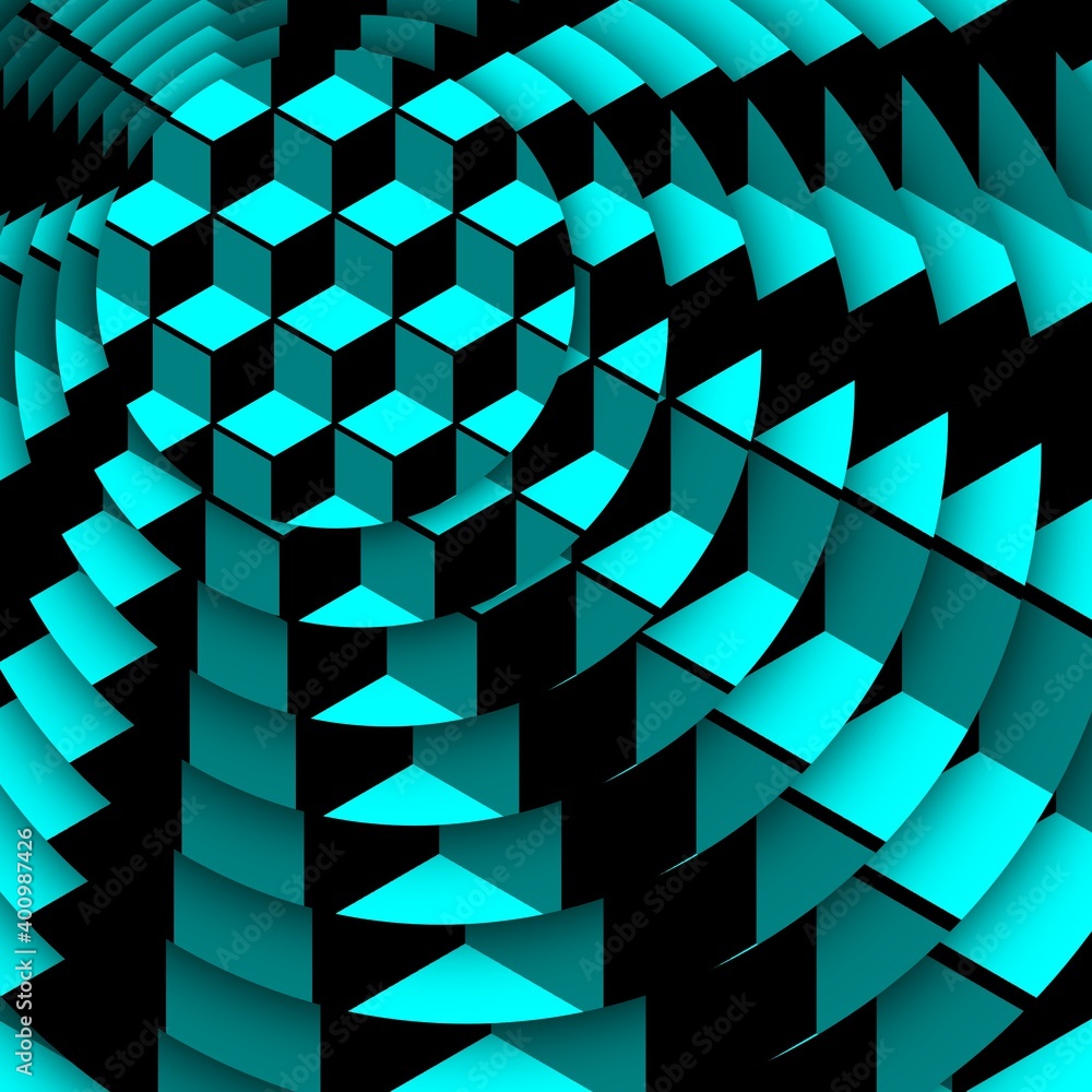 Aufkleber 3d escher style repeating cube pattern in shades of turquoise