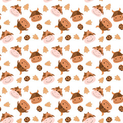 Very cute pattern with cows and sweets. Cute pattern with bull and cookies