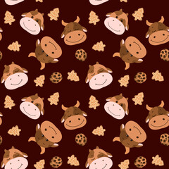 Very cute pattern with cows and sweets. Cute pattern with bull and cookies