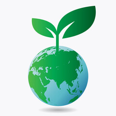 地球から育つ緑の環境の新芽 green sprout growing on   earth. think about environmental ecology