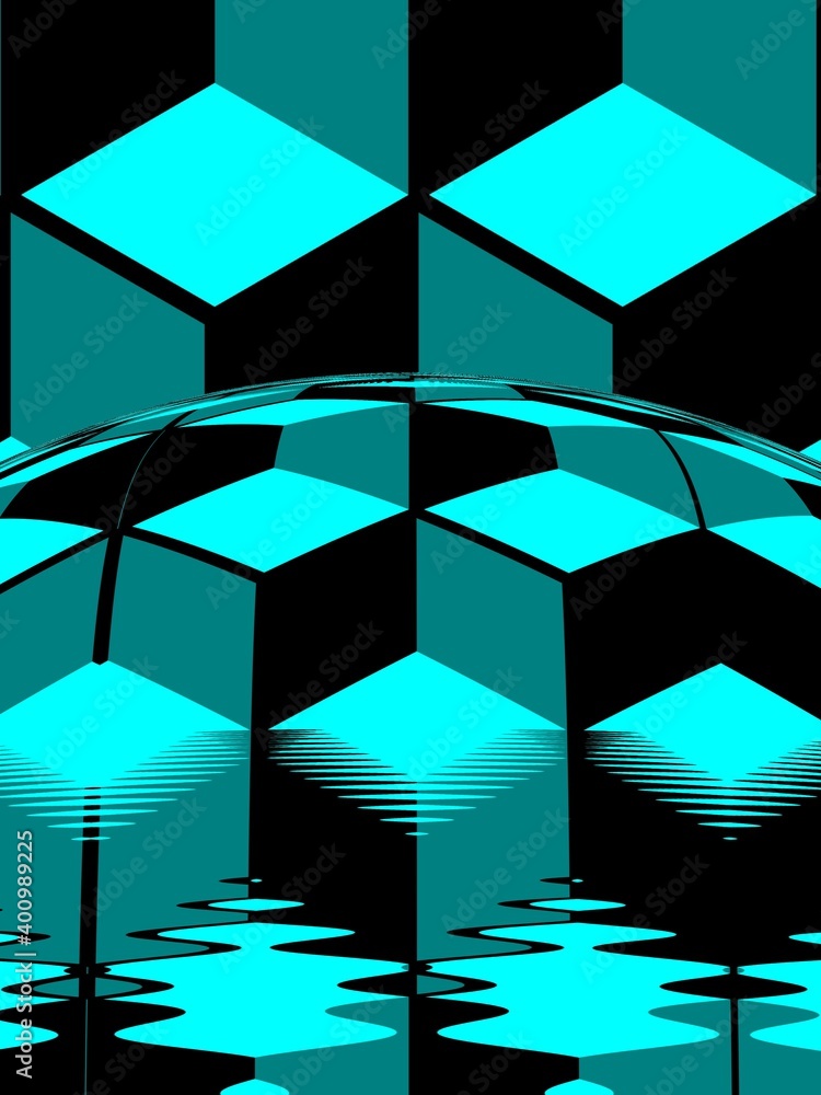 Aufkleber 3d escher style repeating cube pattern in shades of turquoise