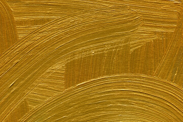 Modern contemporary acrylic background. Gold paint texture made with a brush. Luxury abstract...