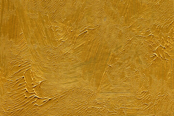 Modern contemporary acrylic background. Gold paint texture made with a brush. Luxury abstract painting on paper. Mess on the canvas. - 400990042