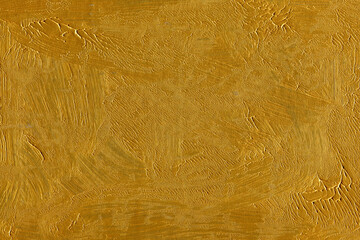 Modern contemporary acrylic background. Gold paint texture made with a brush. Luxury abstract painting on paper. Mess on the canvas.