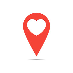Red map marker with heart abstract vector illustration. Heart point icon