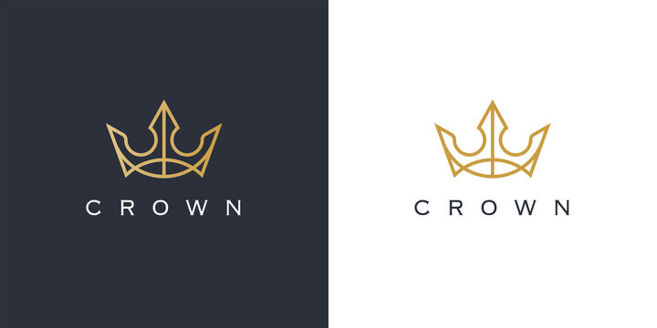 Premium style abstract gold crown logo symbol. Royal king line icon. Modern luxury brand element sign. Vector illustration.