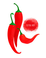 Vector illustration with fruits of hot chili peppers. Silhouettes of cayenne peppers. Design element for hot spices, condiments or sauces, for a restaurant menu, food delivery. Spicy seasoning.