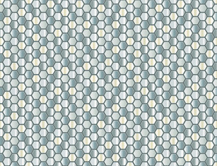 Seamless vector pattern of gradient random honeycomb mosaic. Light blue hexagon tiles background. Print for wrapping, web backgrounds, fabric, decor, surface, packaging, scrapbooking, etc. 