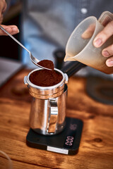 coffee powder on the potta filter.