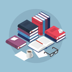 Reading Books Isometric Illustration