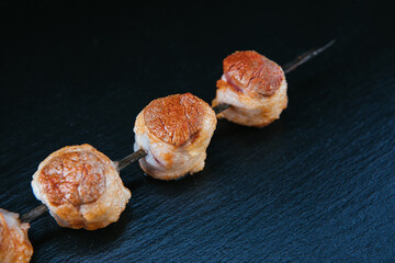 Skewers of grilled shish kebab or barbecued shashlik meat. 
