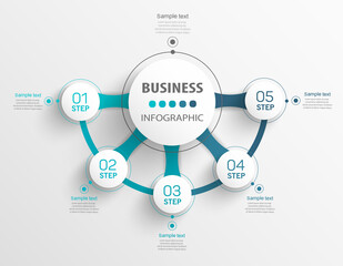 Business infographics number options template with 5 steps. Can be used for workflow layout, diagram,  banner, web design. Vector eps 10