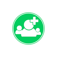 Add group icon, flat design template, users with plus symbol, vector illustration