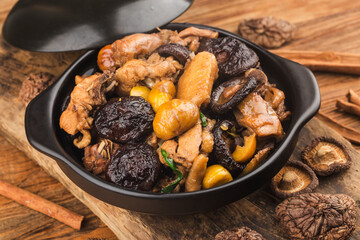Chinese cuisine: Stir-fried chicken with chestnut and mushroom