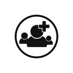 Add group icon, flat design template, users with plus symbol, vector illustration