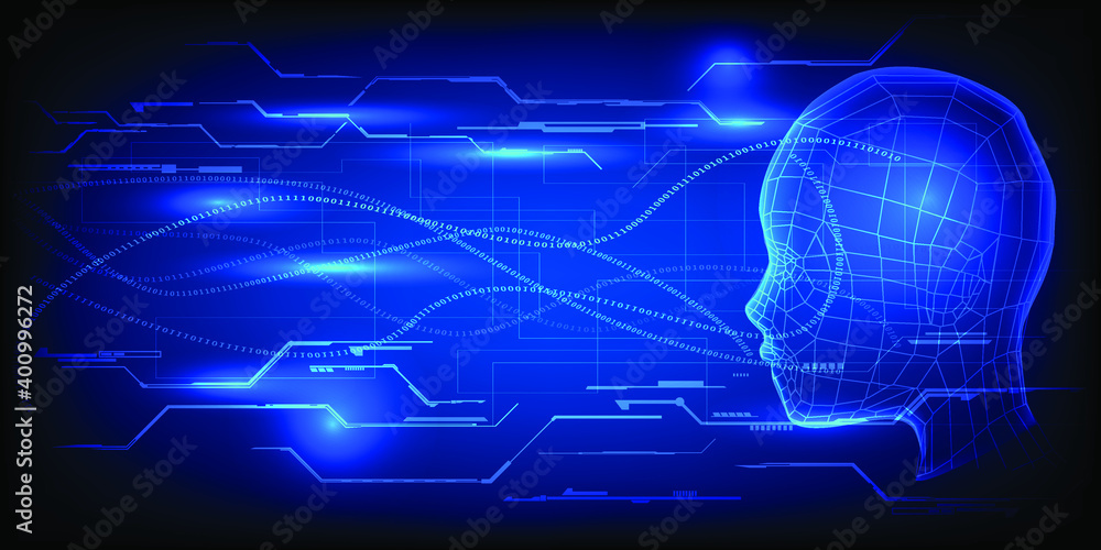 Poster data computing communication with artificial intelligence or ai technology blue future background.ve