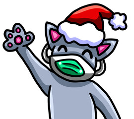 Stylized Adorable Christmas Cat Wearing a Face Mask
