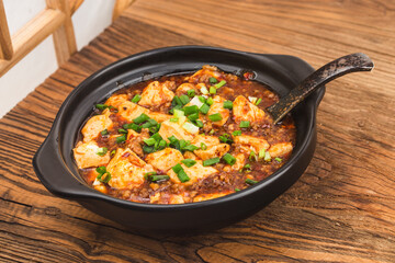 Chinese cuisine: tofu and mince with hot spicy sauce