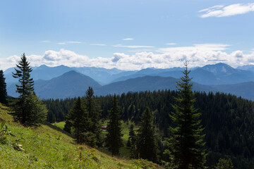 Panorama view from mountain Jochberg in Bavaria, Germany