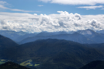 Panorama view from mountain Jochberg in Bavaria, Germany