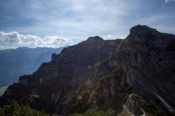 Panorama view of Kramerspitz mountain in Bavarian Alps, Germany