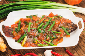 A plate of braised tilapia