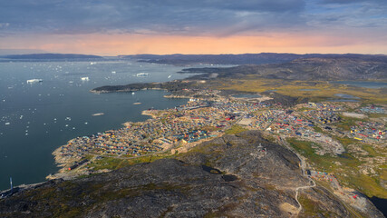 Greenland Ilulissat city harbor famous holiday resort above heaven