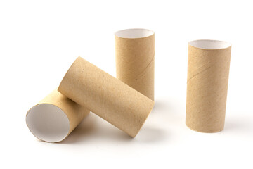 empty paper toilet rolls on white background