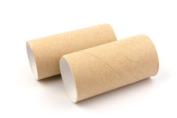 empty paper toilet rolls on white background