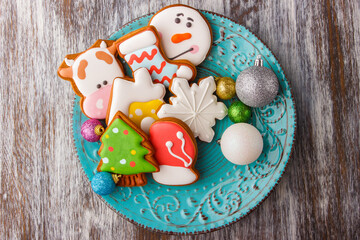 Gingerbreads with different decorations from confectionery mastic