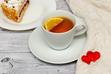 Valentines Day Breakfast With lemon tea and biscuit cake